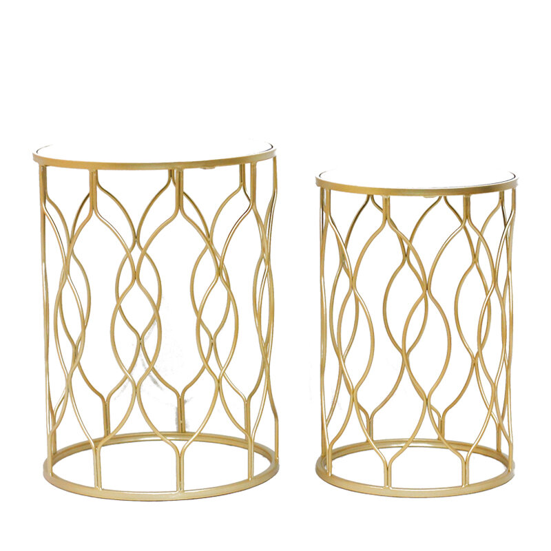 Tavolino da salotto rotondo Set tavolino oro con piano in marmo bianco o specchio