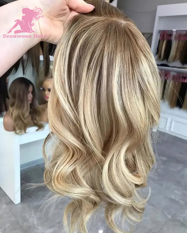 Human Hair Full Lace Brown Highlight Blonde Brazilian Virgin Hair Wigs 13x4 13x6 360 Frontal Wig PrePlucked Hd transparent lace