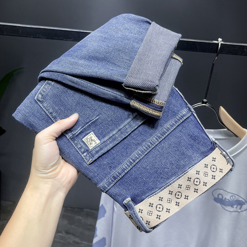 Jeans Voor Heren 2024 Nieuwe Modieuze High-End Street Trendy Casual Ail-Bijpassende Herenkleding Knappe Broek Men'sninth Broek
