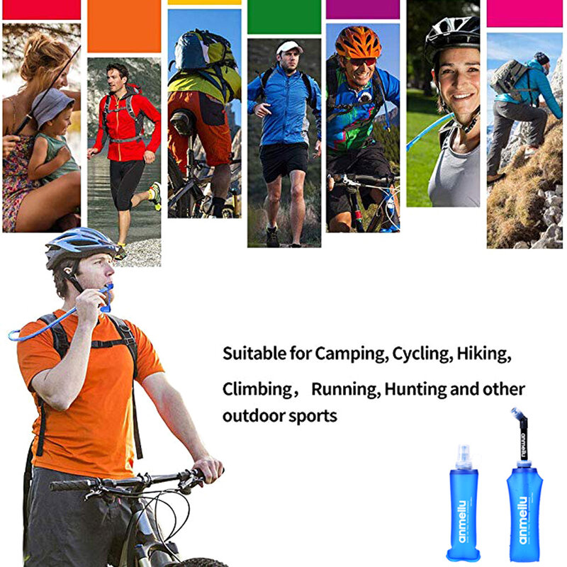 Garrafa de água dobrável TPU Soft Flask, saco de água dobrável, corrida, camping, caminhadas, 250ml, 500ml