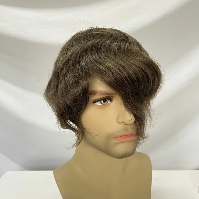 Pwigs 0,02-0,03 мм ультратонкий кожаный ПУ базовый мужской парик 4 # коричневый парик из тонкой кожи пу мужские волосы Европейская система человеческих волос