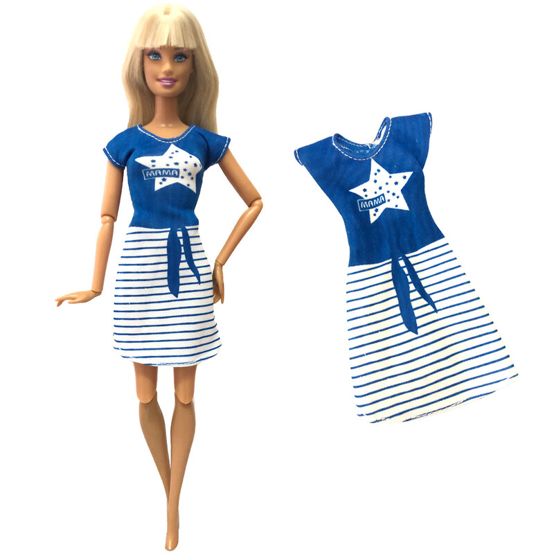 NK Official 1 Pcs Fashion Blue  Skirt Star Pattern Dress for Barbie 1/6 BJD SD Doll Clothes Accessories Play House Dressing Up