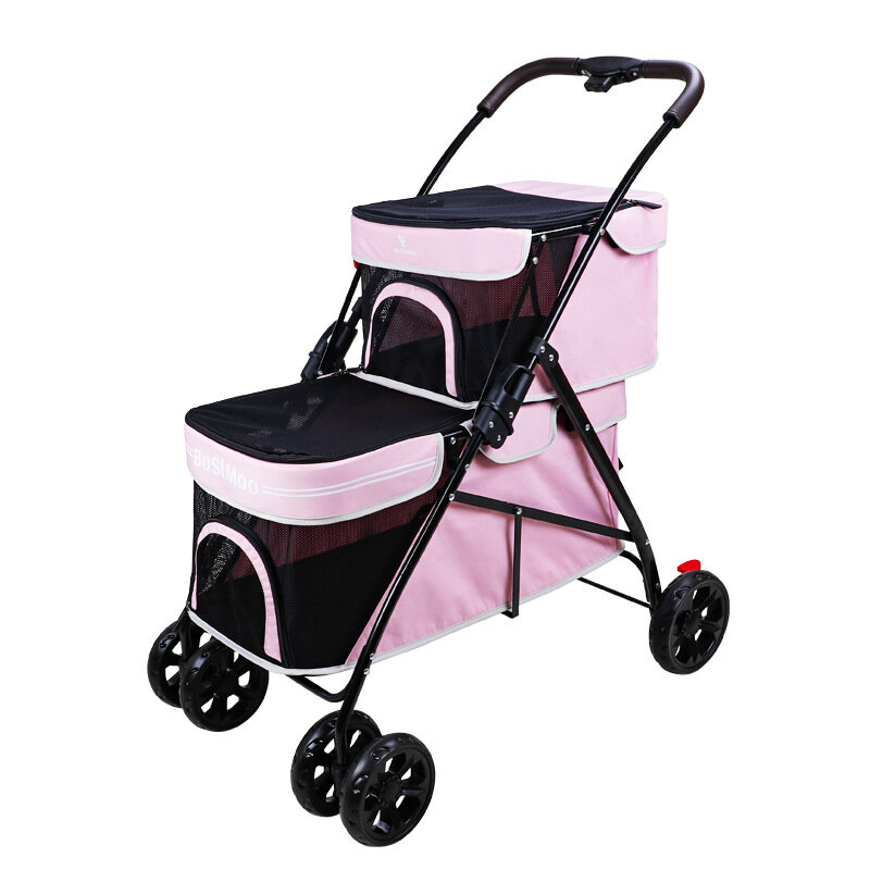 New Pet Cart with Double Layers Enlarged Widened Cat Dog Stroller for Outing Foldable Lightweight Small To Medium-sized Dogs