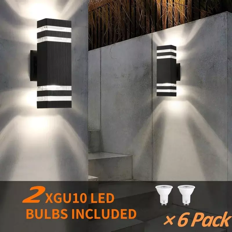 Tewei 6 pack outdoor wall lights, black exterior light fixture Mount modern for House, waterproof aluminum U