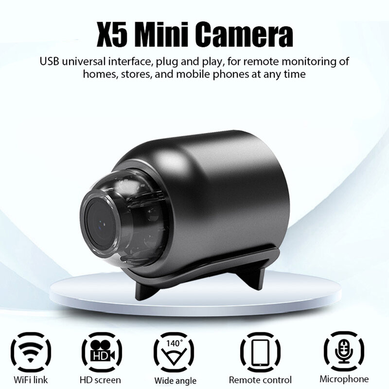 Kamera WiFi Mini, 1080P HD X5 Mini, kamera WiFi termasuk detektor suara untuk rumah kantor 140 derajat Monitor bayi mikro