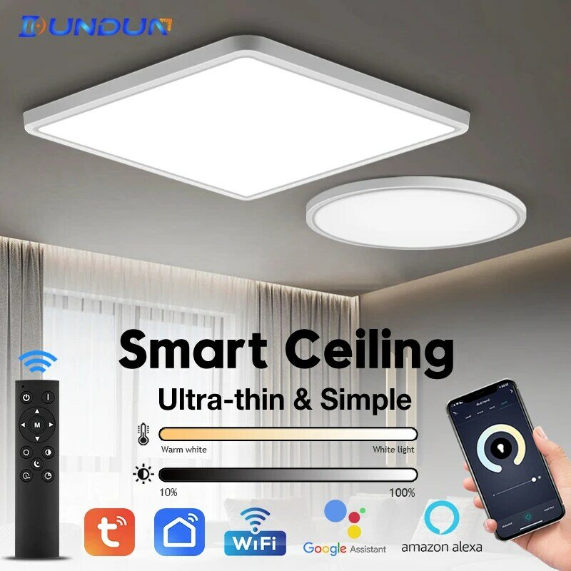 Luz LED de techo inteligente para sala de estar, lámpara regulable con WiFi, Control por aplicación, RF, Google Home, Alexa, AI, Control por voz