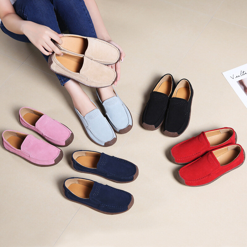 Nowe pojedyncze buty damskie duży rozmiar zamszowe Casual damskie koreańska wersja mokasyny damskie skórzane buty dla matek