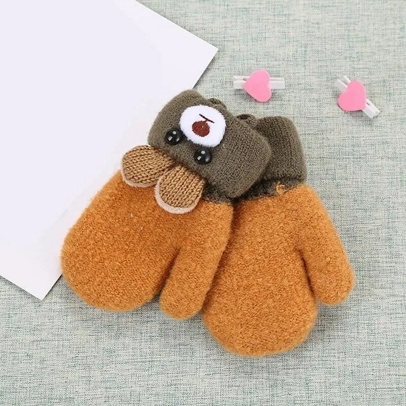 Uroczy niedźwiadek animowany rękawiczki dziecięce zimowe wełniane rękawiczki z dzianiny dla niemowląt grube ciepłe rękawiczki z pełną liną dla chłopców dziewczynek w wieku 0-3 lat