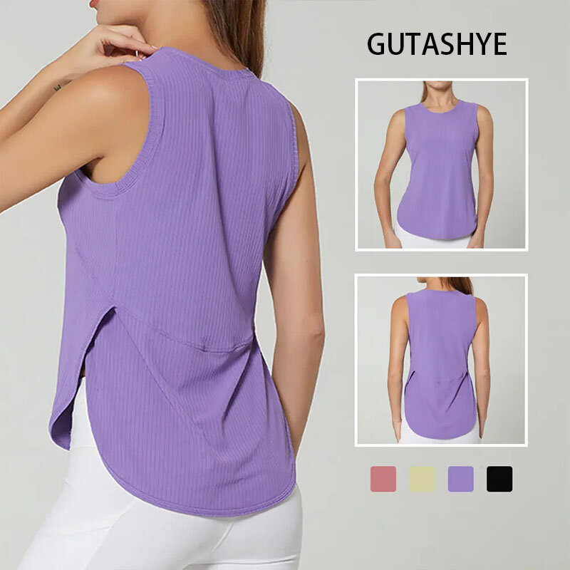 GUTA-Camiseta de Yoga S-XL para mujer, camisa deportiva de secado rápido para gimnasio en la espalda, Top de Fitness sin mangas, chaleco deportivo para Yoga