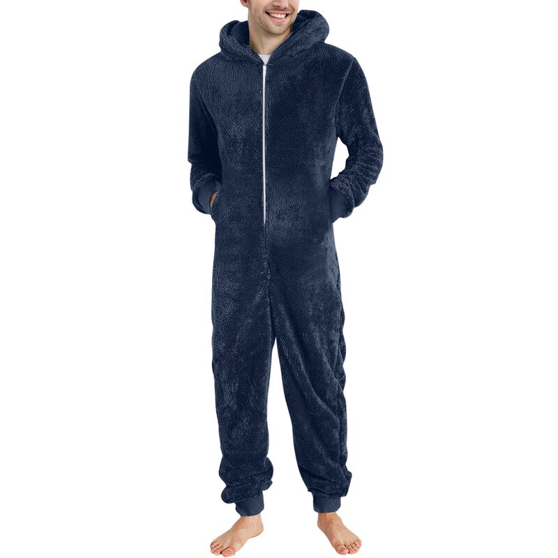Mono de franela con cremallera para hombre y mujer, conjunto de pijamas para el hogar, trajes de Cosplay sólidos, traje cálido de invierno