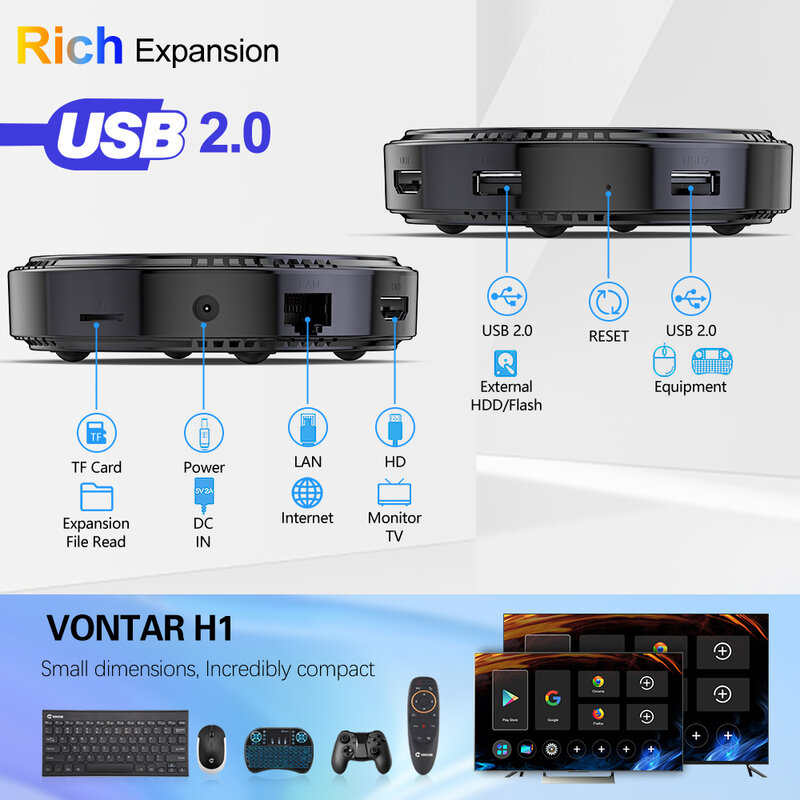 VONTAR H1 Android 12 TV, pudełko Allwinner H618 kora czterordzeniowy A53 obsługuje 8K wideo BT Wifi6 Google zestaw odtwarzacza multimedialnego głosowe top Box