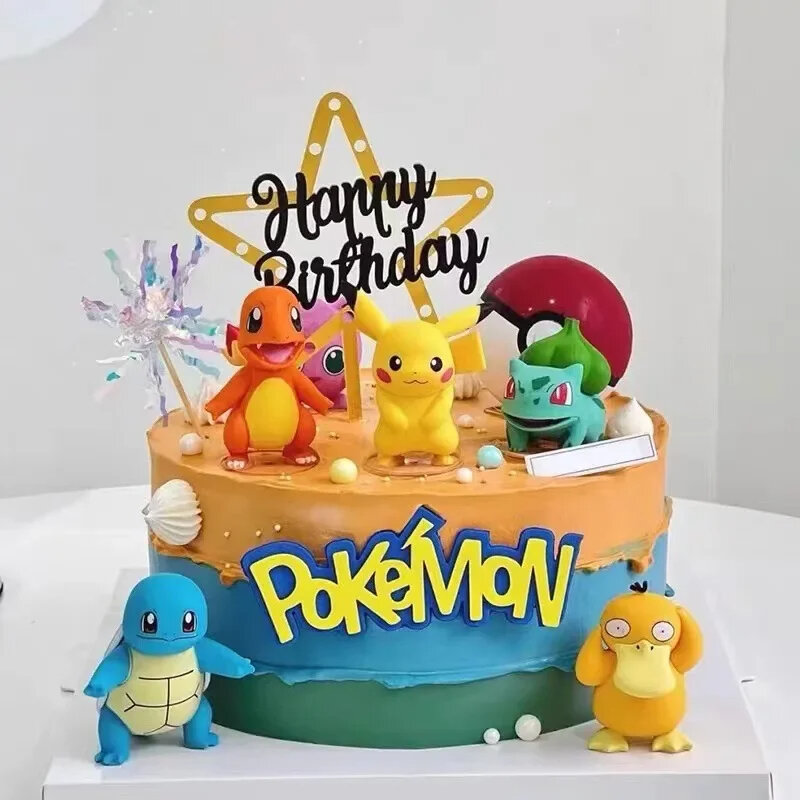 Pokemon bolo topper, pikachu anime figura, decoração do partido do aniversário suprimentos, presente da criança, 13 pçs/set
