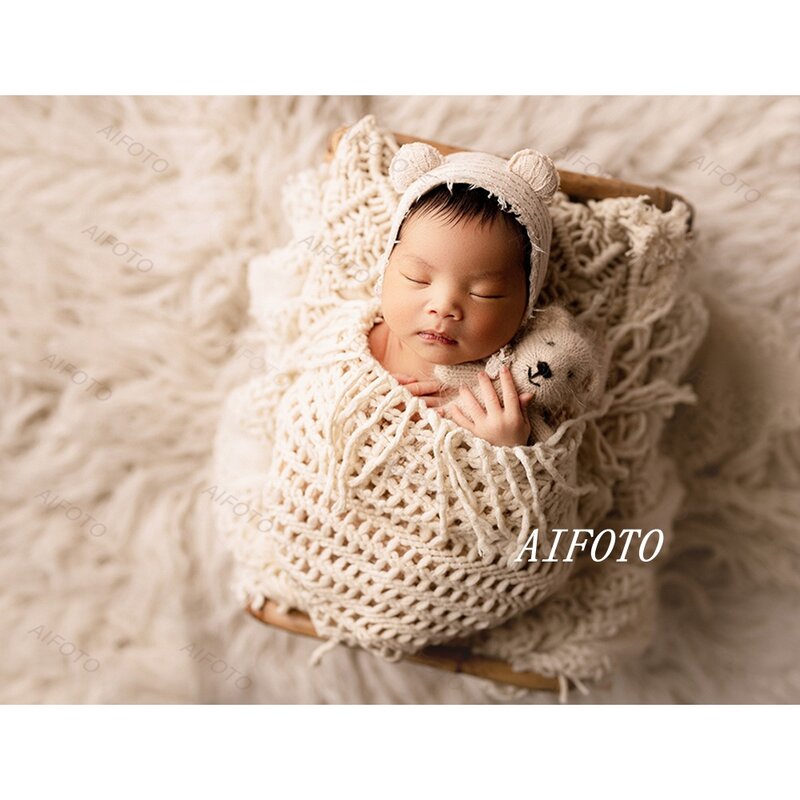 Newborn Photography Props Wrap Wool Knitting Blanket Stuffer Cushion Backdrops Baby Photo Shoot Studio Accessorie Posing Session