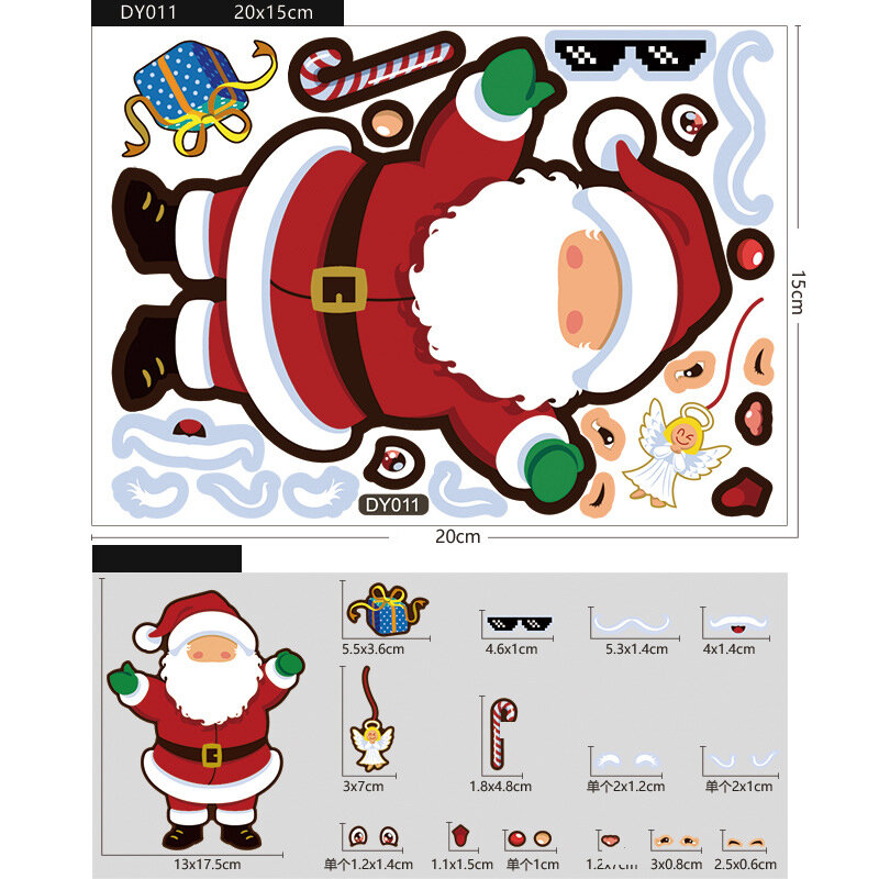 Z20 크리스마스 DIY 스티커, 산타 눈사람 귀여운 스티커, 어린이 만화 퍼즐 스티커, 물컵 스티커, 크리스마스 장식