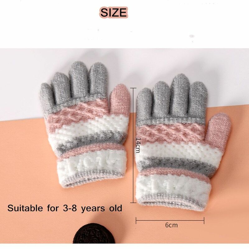 Sarung tangan anak-anak musim dingin musim gugur garis elastis sarung tangan rajut jari penuh anak perempuan anak laki-laki luar ruangan sarung tangan tebal hangat 3-8 tahun
