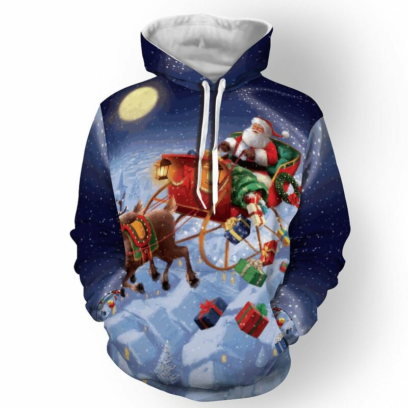2022 winter new Christmas 3D printed jacket children Santa hat hoodie casual men and women long sleeve Christmas clothing