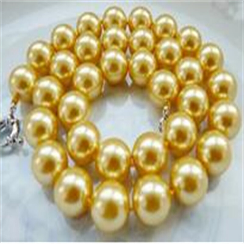 Collier de Perles de Coquillage Jaune de la Mer du Sud, AAA, 15-16mm, 18 Pouces
