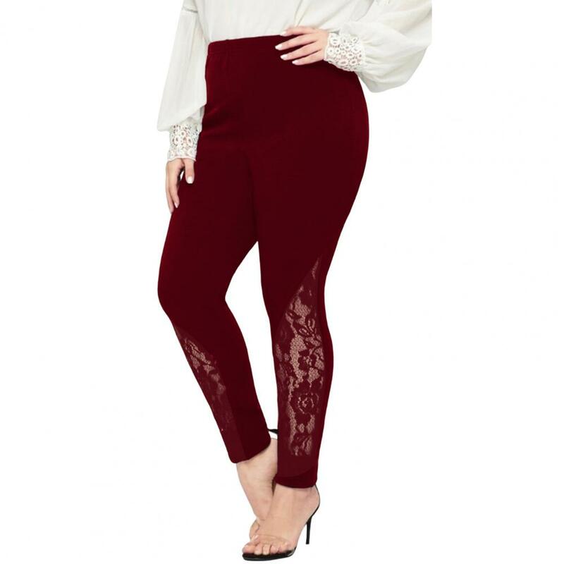Pantalon élégant en dentelle florale pour femme, leggings taille haute, coupe crayon slim, broderie creuse, document élastique solide