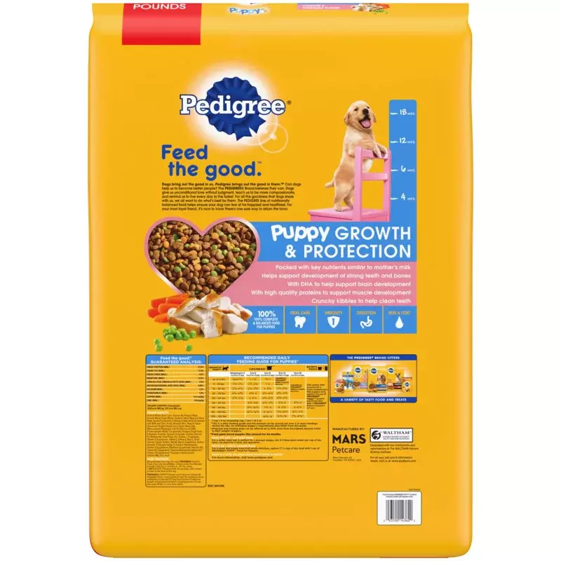 Pedigree Puppy Crescimento e Proteção Dry Dog Food, Frango e Sabor Vegetal, 30 lb por Saco