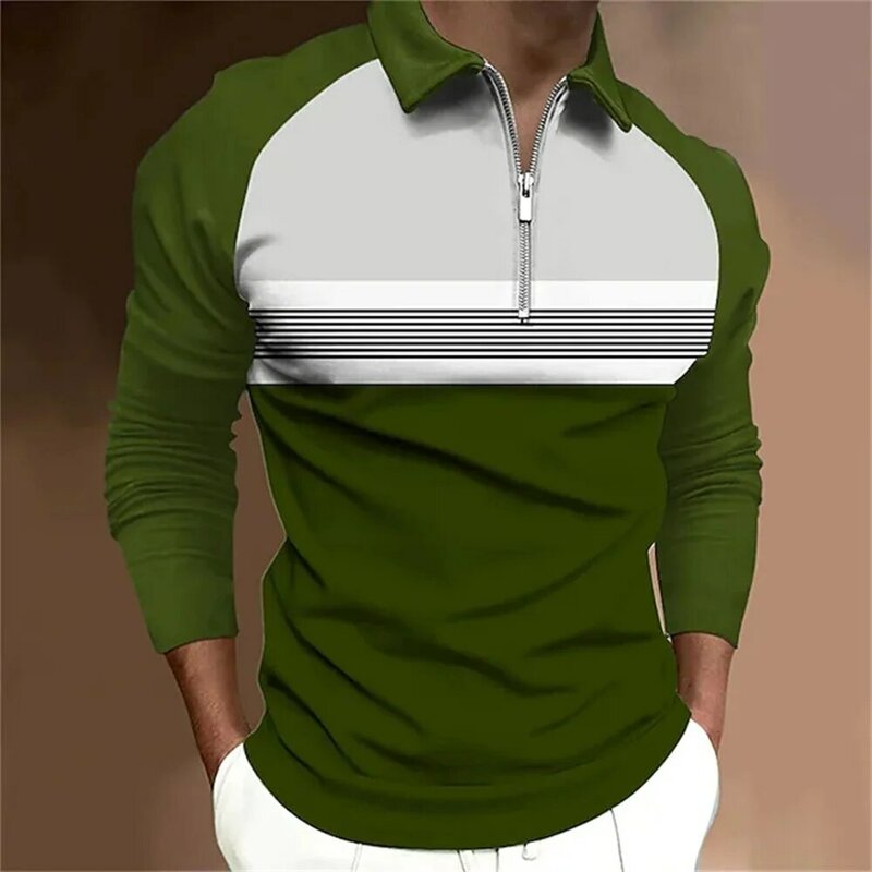 Camisa polo listrada clássica masculina, manga longa, blusa casual de trabalho, tamanho grande, S-5XL, nova, primavera e outono, 2023