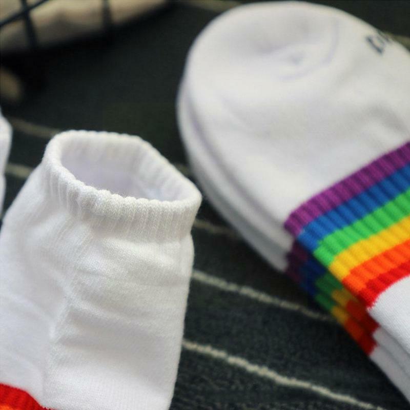 Chaussettes en coton arc-en-ciel pour jeunes filles et garçons, design original, chaussettes de rue à rayures, chaussettes hautes pour gay, mode de danse