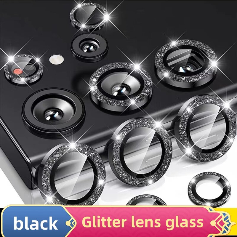 Bling Glitter Diamond Camera Lens Protector for Samsung Galaxy S24 Ultra S24 Plus Tempered Glass Full Cover