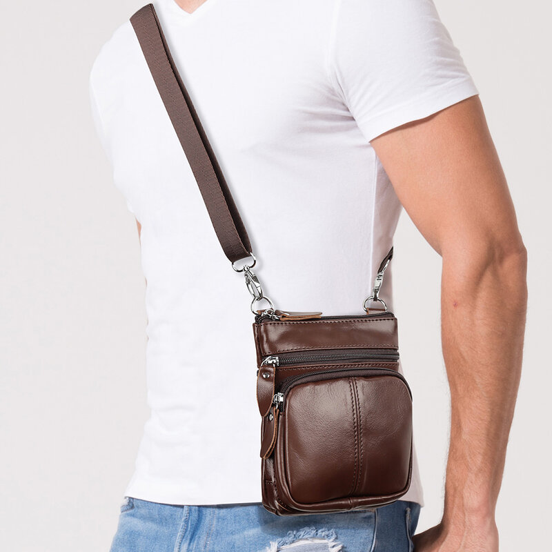 HUMERPAUL 2024 New Genuine Leather Mens Shoulder Bag Small Vintage Shoulder Bags Mini High Quality Male Crossbody Bag for Travel