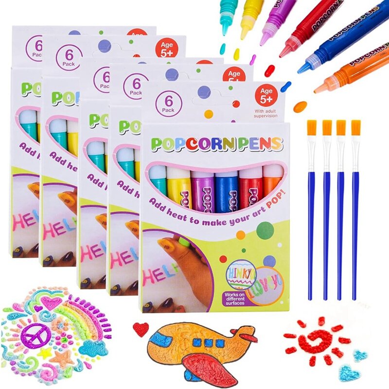 DIY Bubble Popcorn Drawing Pens, Magic Puffy Pens, Popcorn Color Pens, 3D Art Printing Bubble Pen, (5 Boxes)