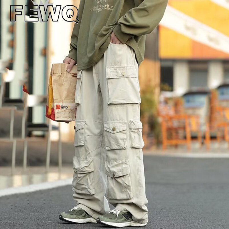Fewq y2kメンズカーゴパンツマルチポケット男性ハイフォンオーバーオール屋外安全ストリートウェア2023夏の新作ストリートウェア24a562