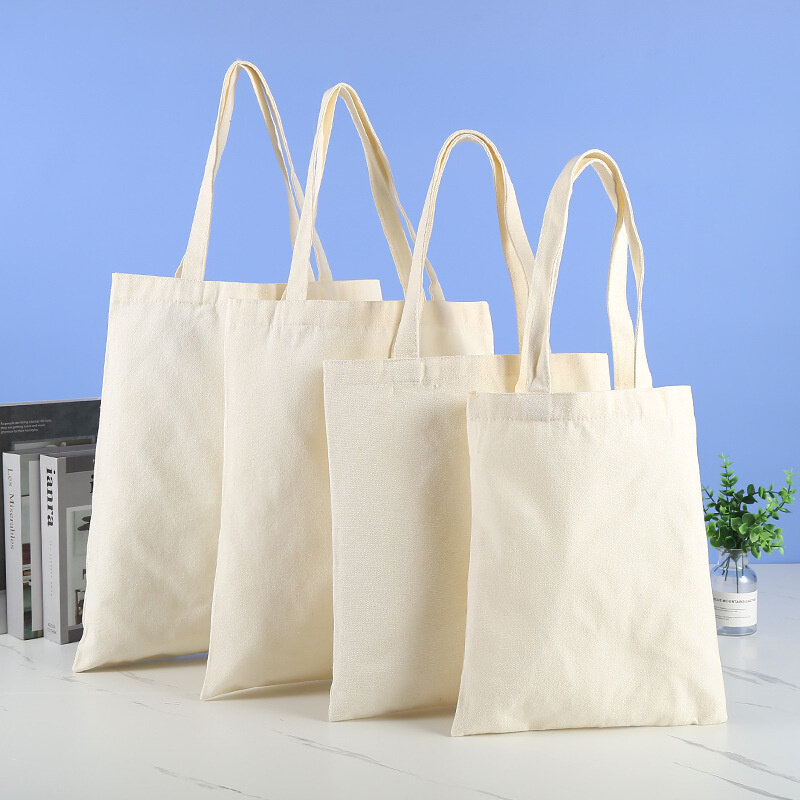 Bolsa de compras de lona reutilizable, bolso de hombro ecológico, de algodón, blanco, plegable