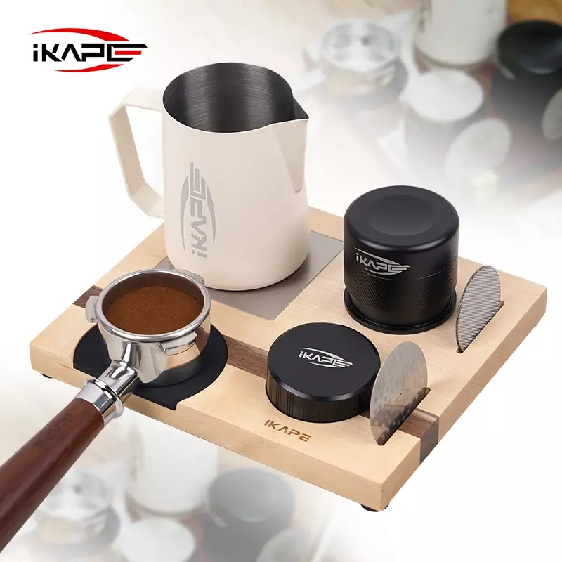 IKAPE Base para Espresso, caja organizadora de accesorios de Espresso, Compatible con todos los tamaños, accesorios de marca de Espresso, arce y nogal