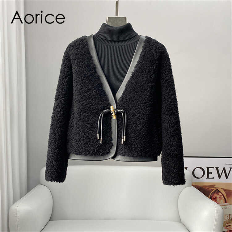 Aorice-Chaqueta de piel de lana auténtica para mujer, parka cálida, abrigos, CT208