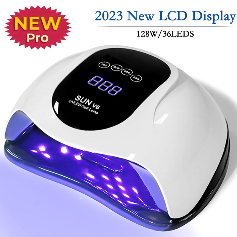 SUN V6-Lámpara LED UV para uñas, máquina de secado de Gel de 128W, gran pantalla táctil LCD, secador de uñas inteligente profesional para manicura