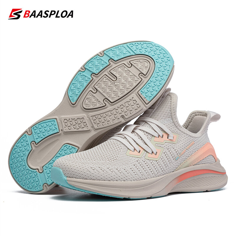 Baasploa-Zapatillas de correr ligeras para mujer, zapatos informales de malla de diseñador, con cordones, para deportes al aire libre, Tenis