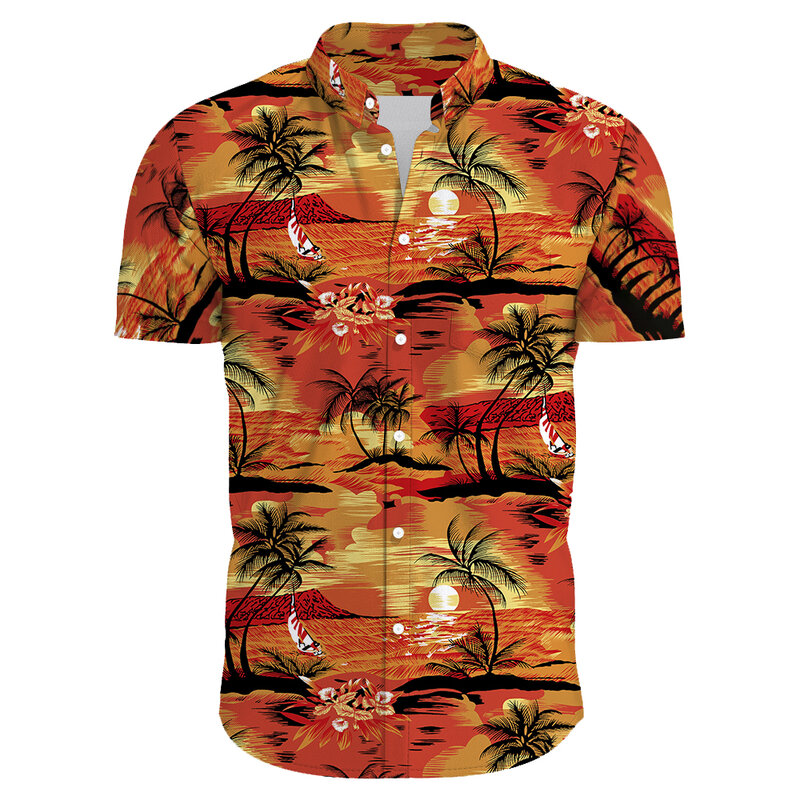 Baju Pria Musim Panas, 2024 Kasual Pria cetak bunga lengan pendek kemeja Hawaii untuk pakaian harian kualitas tinggi kerah ukuran besar