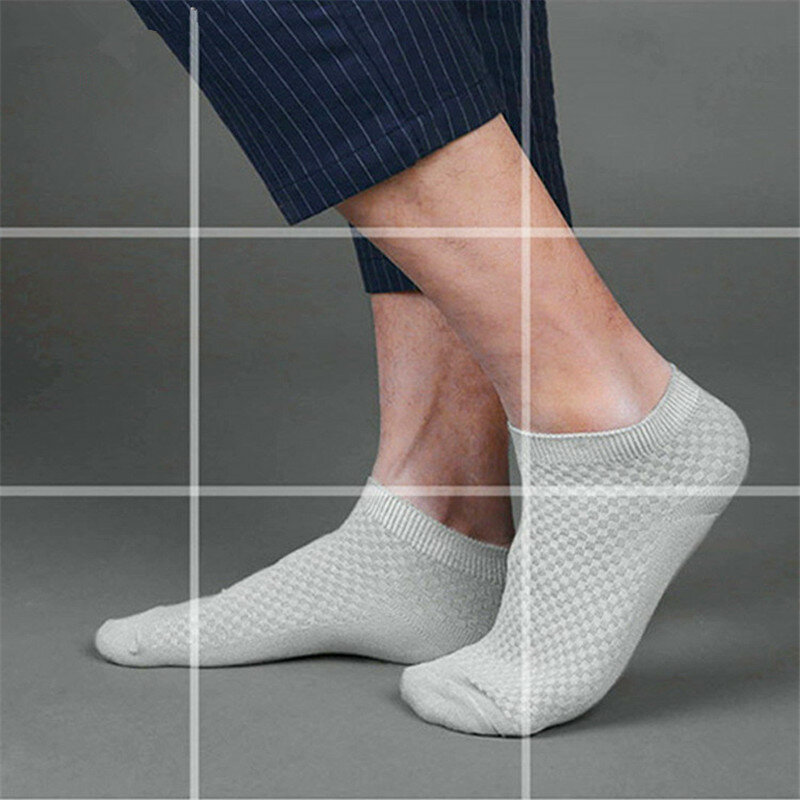 Calcetines tobilleros invisibles de bambú para hombre, calcetín de negocios suave, transpirable, color negro, 5 pares