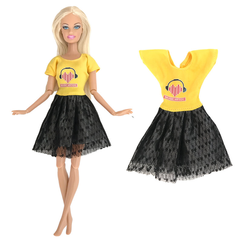 NK Pakaian Gaun Boneka Buatan Tangan Resmi Rok Renda Kuning Pakaian Anak Perempuan Pakaian Kasual Modis untuk Mainan Aksesori Boneka Barbie