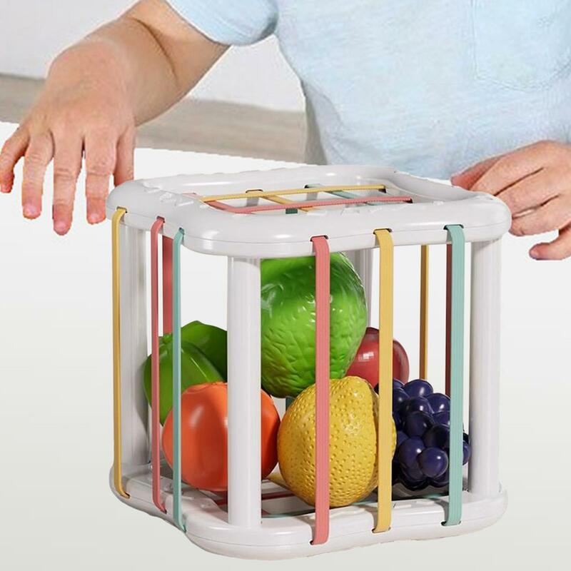 Sensory Sorting Toys Developmental Toys Kitchen Fruits Toys Activity Cube Shape Sorting Toy for Girls Boys Kids Holiday Gifts