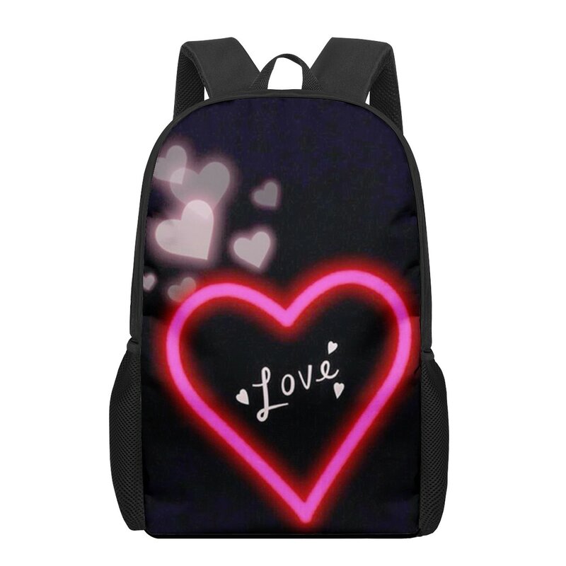 Love Heart Tas Sekolah Mawar Warna-warni Ransel Anak-anak Gambar 3D Tas Sekolah Tas Buku Hitam untuk Remaja Perempuan Laki-laki Tas Buku Anak-anak