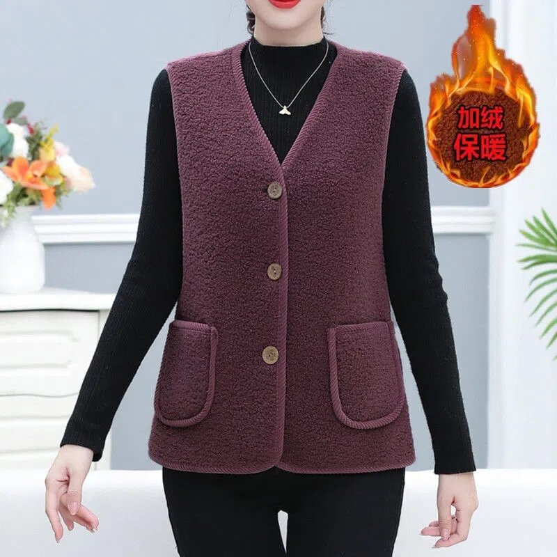 Gilet di pelliccia di agnello per donna nuovo autunno inverno Versatile moda donna addensato Outwear gilet giacca madre senza maniche