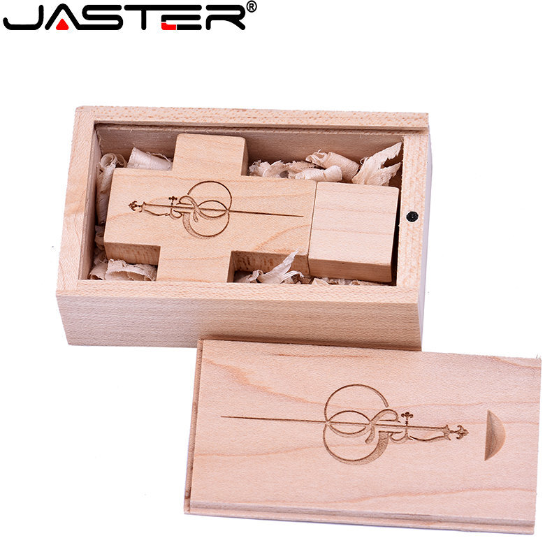 JASTER drewniany krzyż dysk Flash USB 2.0 128GB darmowa własne logo pendrive 64GB 32GB prezent dla kościoła Pen Drive kreatywny prezent