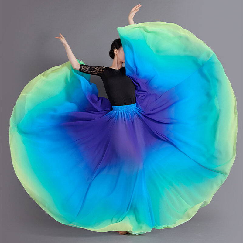 Falda española larga y fluida para mujer, traje de danza del vientre con gradiente de 720 grados, falda de Sol para actuación de baile clásico, nuevo Color