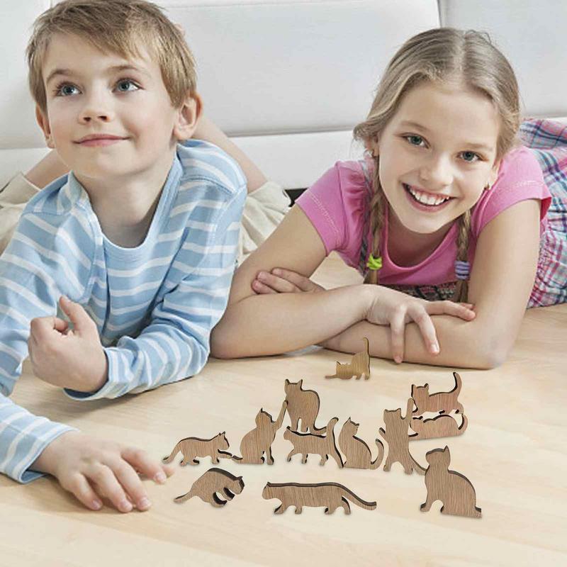มินิตุ๊กตาไม้แมวตุ๊กตาสก์ท็อปสมดุล permainan susun ของเล่น12รูปร่างที่แตกต่างกันบล็อกสำหรับผู้ปกครองเด็กปฏิสัมพันธ์