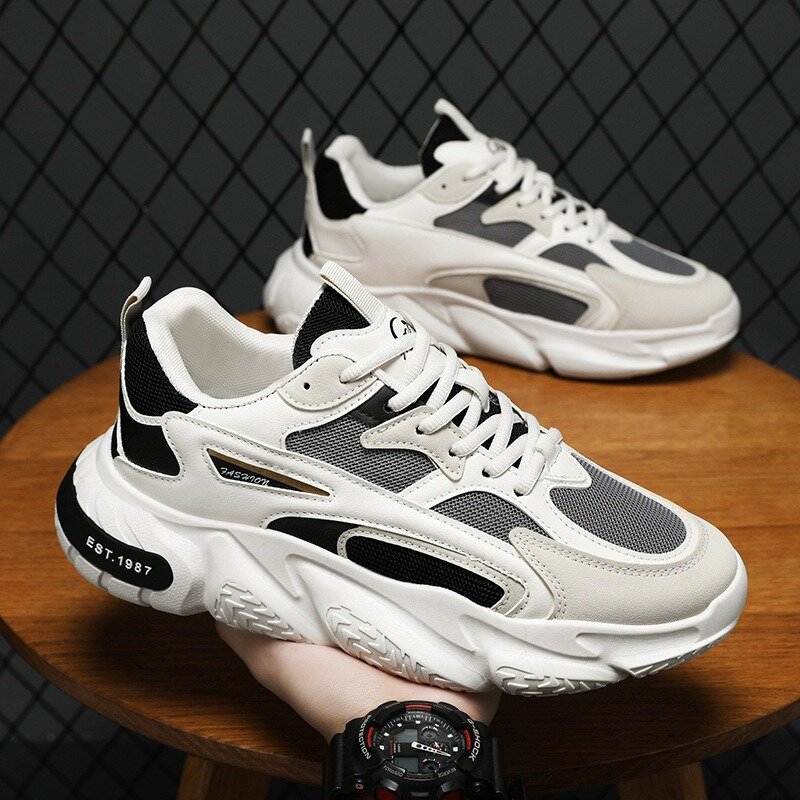Мужские кроссовки 2024, повседневная спортивная обувь для мужчин, сетчатая дышащая обувь для бега на шнуровке, Белая обувь на платформе, Мужская теннисная обувь