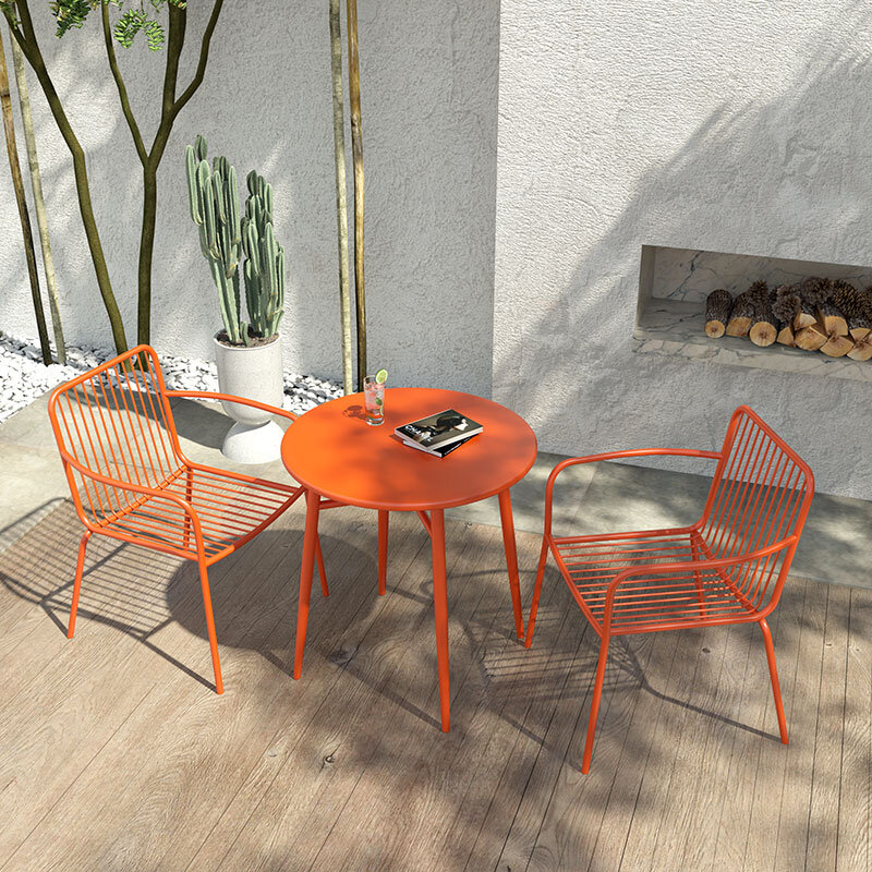 Mesa De centro redonda De diseño para Pub, Muebles nórdicos minimalistas De madera, silla De Metal para comedor francés