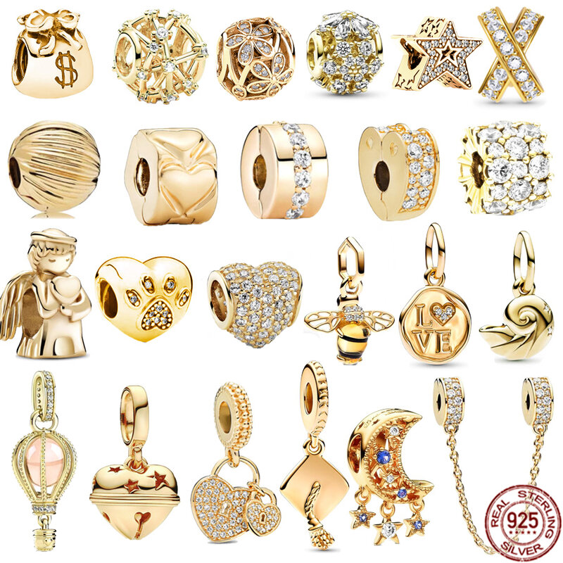 Abalorio de plata de ley 925 chapado en oro, brillante, abeja, graduación, campana, colgante, compatible con pulsera Pandora Original, brazalete, joyería