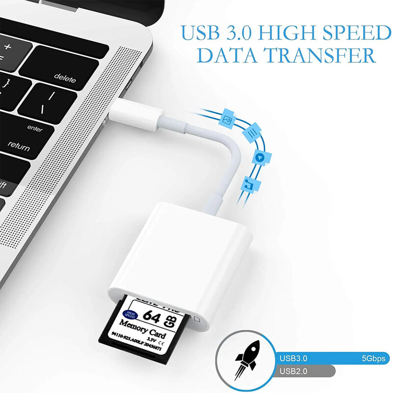 USB Compact Flash Card Adapter, Tipo C Thunderbolt, SD, TF Memory Card Reader, Compatível com Pad Pro 2018 MacBooks, USB 3.0
