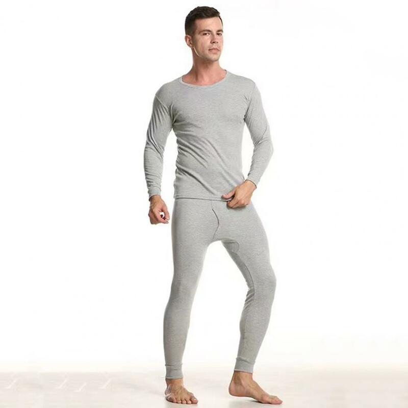 Heat Retention Thermal Set 2-piece Winter Warm Underwear Set Fleece Lined Long Johns Pajama Set for Men Round Neck Base Layer