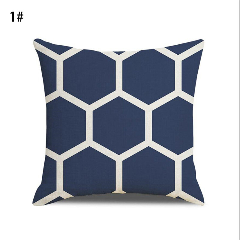 Funda de cojín de poliéster con patrón geométrico azul marino, 45x45CM, decoración para el hogar, sofá, sala de estar