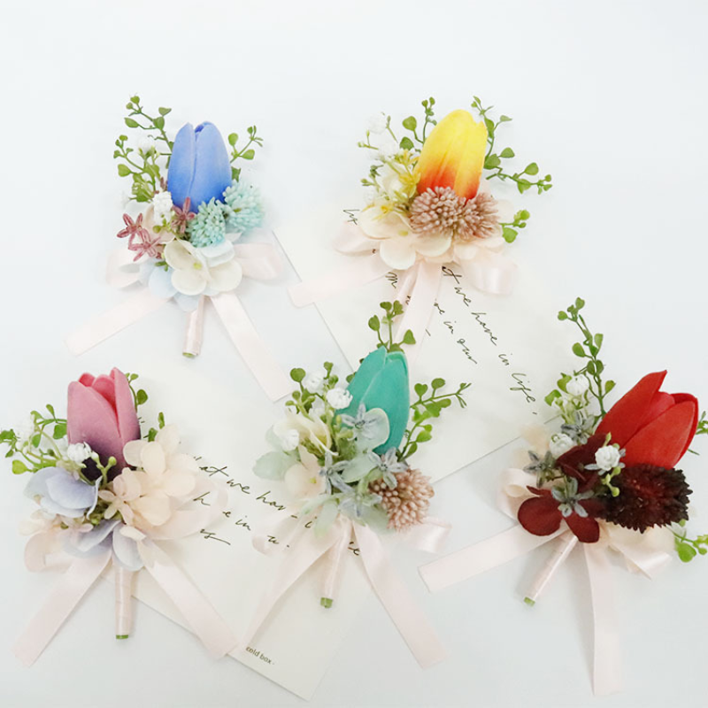 Boutonnieres artificiales de tulipanes, ramillete de flores, pulsera de dama de honor, accesorios de novia, mariage homme fleurs séchées
